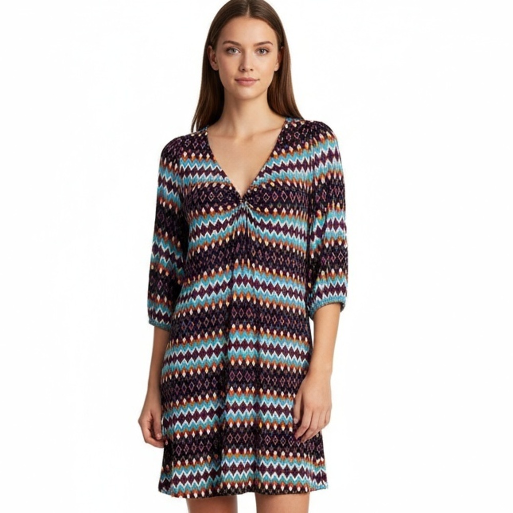 Isle Apparel Tunic Dress M Multicolor Mini Southwestern‎ Geometric Boho Indie